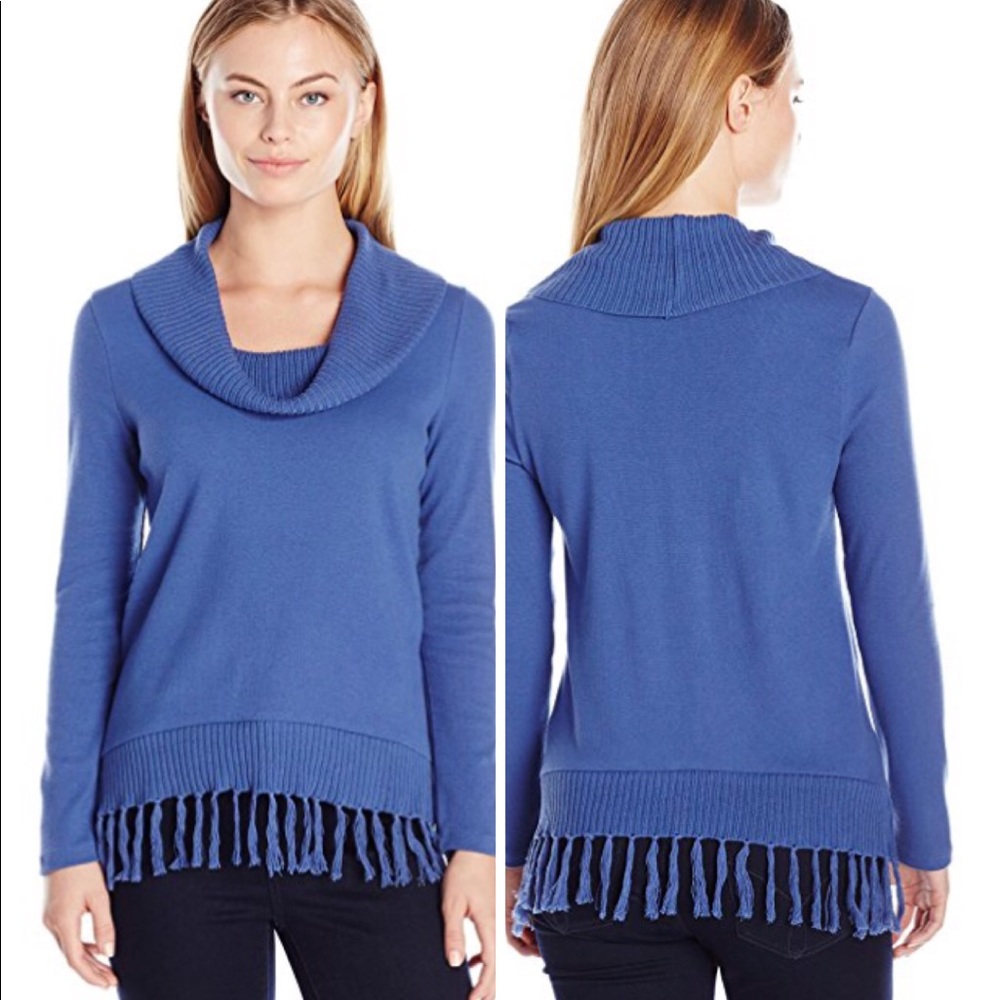 👚RAFAELLA Cowl Neck Knit Fringe Sweater